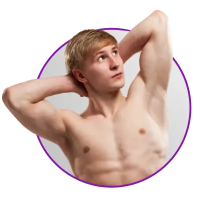 Hombre con el brazo levantado mostrando la axila como referencia a depilación láser.
