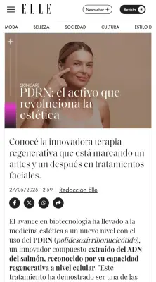 Captura de un artículo de Elle sobre PDRN como activo regenerador para la piel.