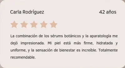 Testimonio de Carla Rodríguez sobre Vegan Glow Facial Tarjeta con reseña de Carla Rodríguez sobre su experiencia con Vegan Glow Facial en Depidi.