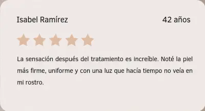 Testimonio de Isabel Ramírez sobre Diamont Bisse Tarjeta con reseña de Isabel Ramírez sobre su experiencia con un tratamiento Diamont Bisse en Depidi.