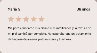 Testimonio de María G. sobre Diamont Bisse Tarjeta con reseña de María G. sobre su experiencia con un tratamiento Diamont Bisse en Depidi.