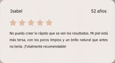 Testimonio de Isabel sobre HydraSkin Tarjeta con reseña de Isabel sobre su experiencia con el tratamiento HydraSkin en Depidi.