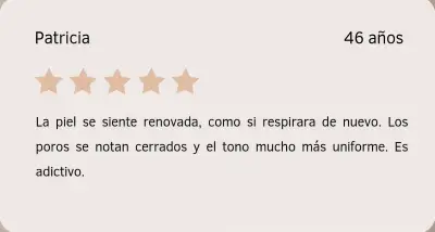 Testimonio de Patricia sobre Diamont Bisse Tarjeta con reseña de Patricia sobre su experiencia con un tratamiento Diamont Bisse en Depidi.