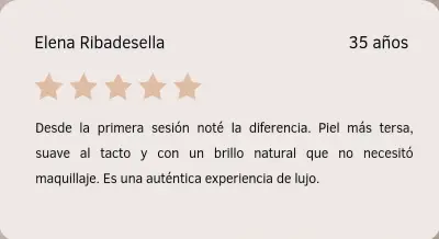 Testimonio de Elena Ribadesella sobre Diamont Bisse Tarjeta con reseña de Elena Ribadesella sobre su experiencia con un tratamiento Diamont Bisse en Depidi.