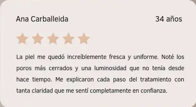 Tarjeta con reseña de Ana Carballeida sobre su experiencia con Orchidée Royale en Depidi.